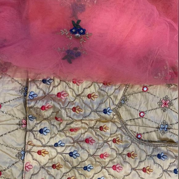 Golden Cream Lehenga with Light Pink Dupatta - Picture 4 of 5